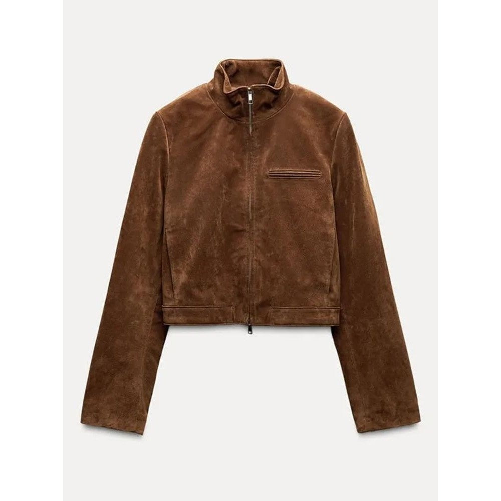 Stand Collar Zip Suede Jackets