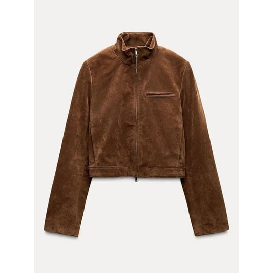 Stand Collar Zip Suede Jackets
