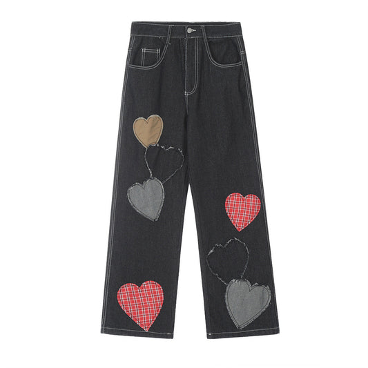 Contrast Color Love Patch Denim