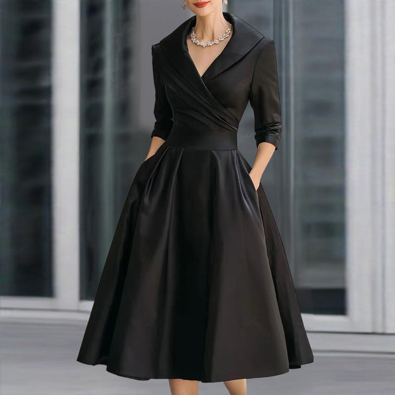 Solid Cross V-Neck Midi Dress