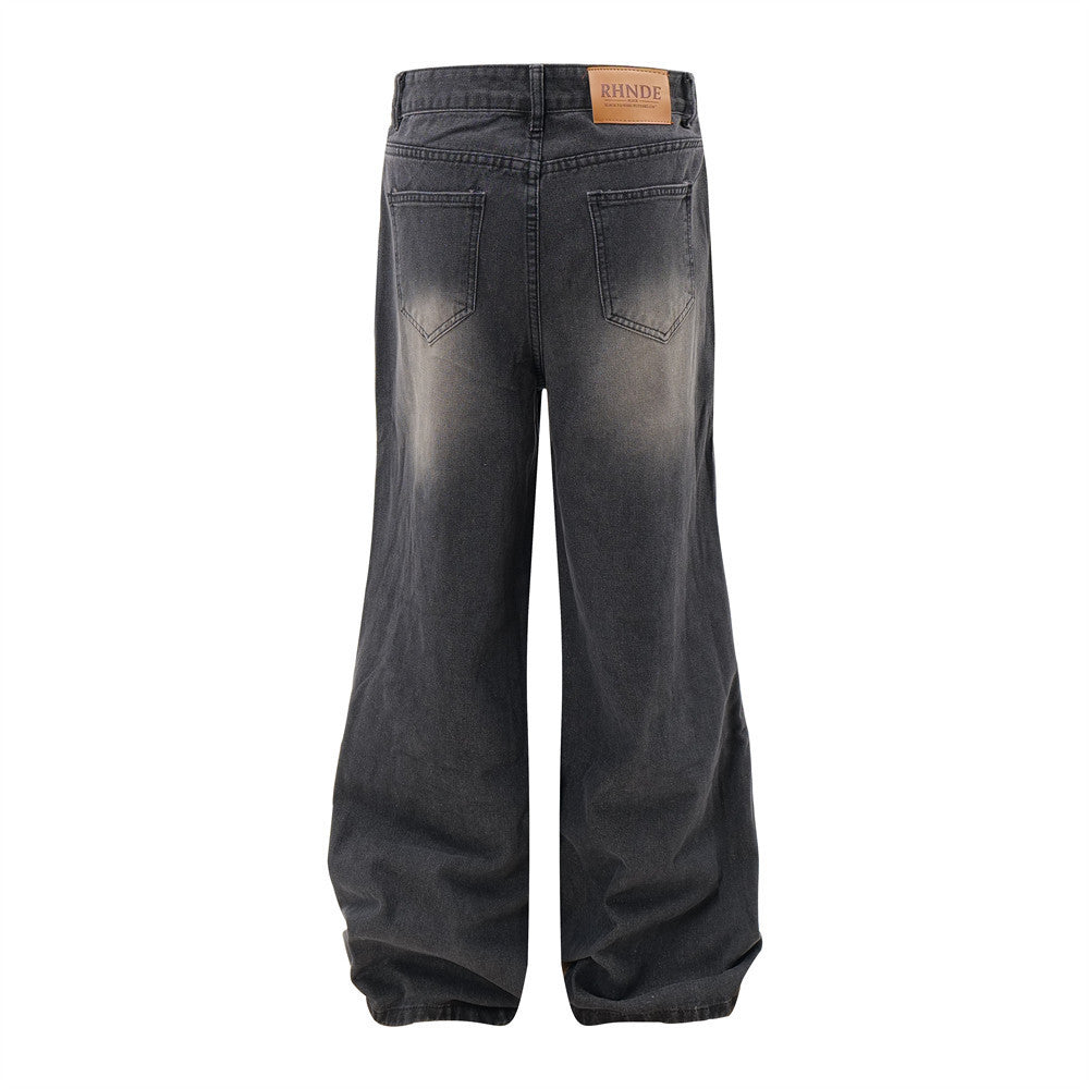 Ripped Wide-legged Denim Trousers