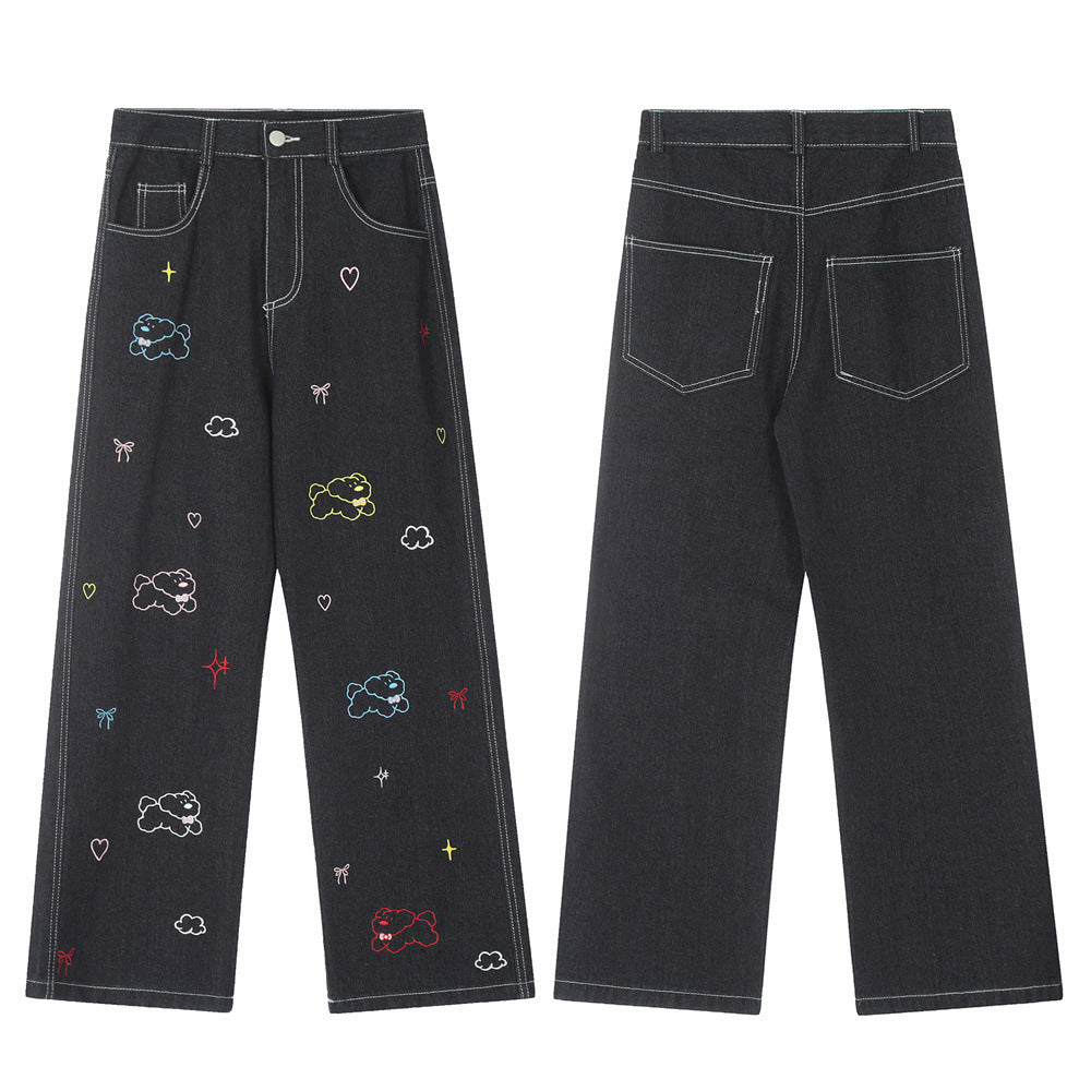 Puppy Embroidered Printed Denim