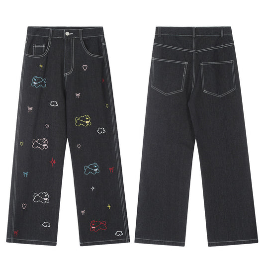 Puppy Embroidered Printed Denim