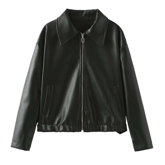 Solid Color Leather Coat