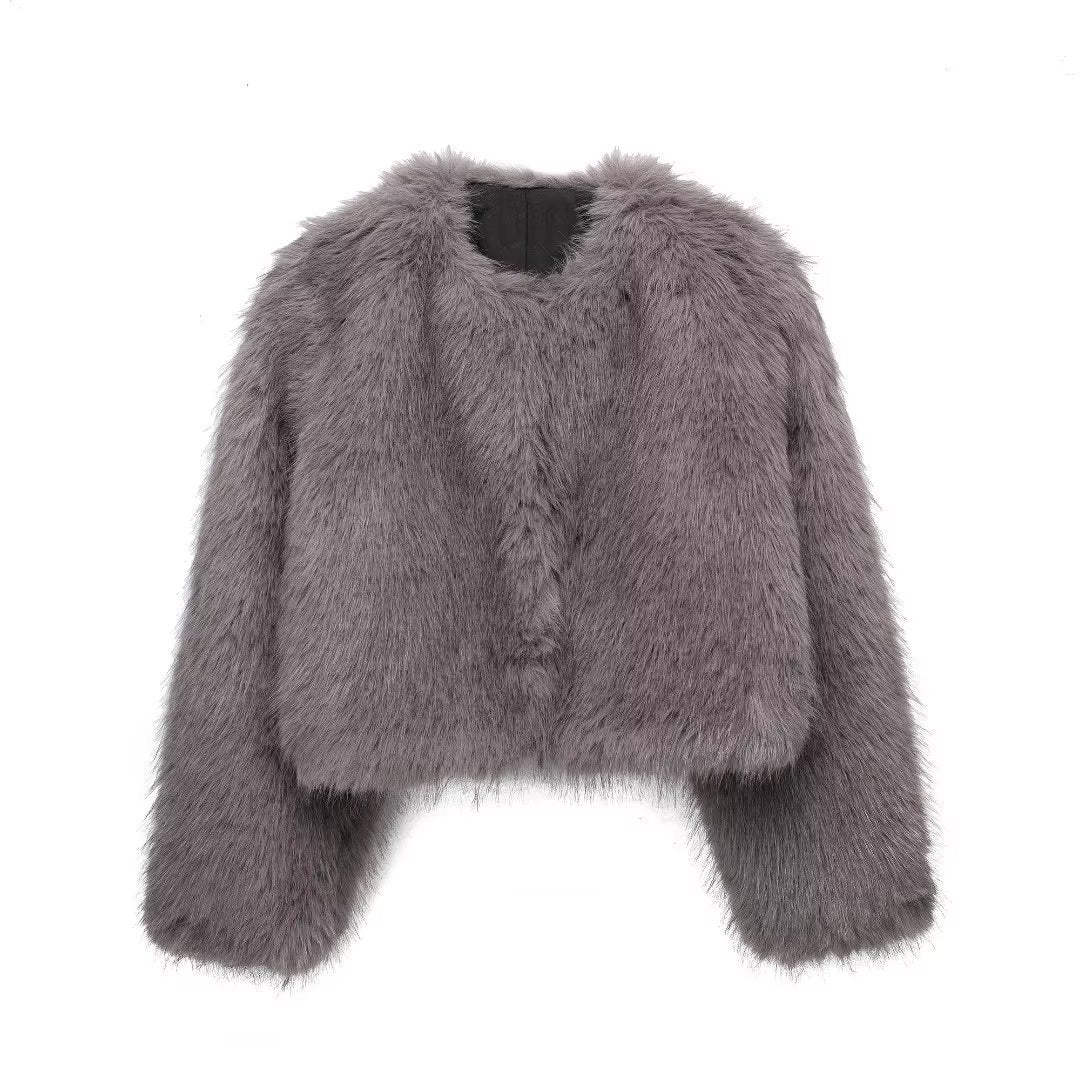 Crew Neck Furry Coat
