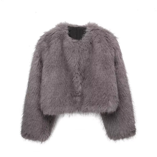 Crew Neck Furry Coat