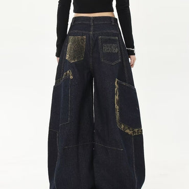 Leopard Patchwork Cargo Jeans