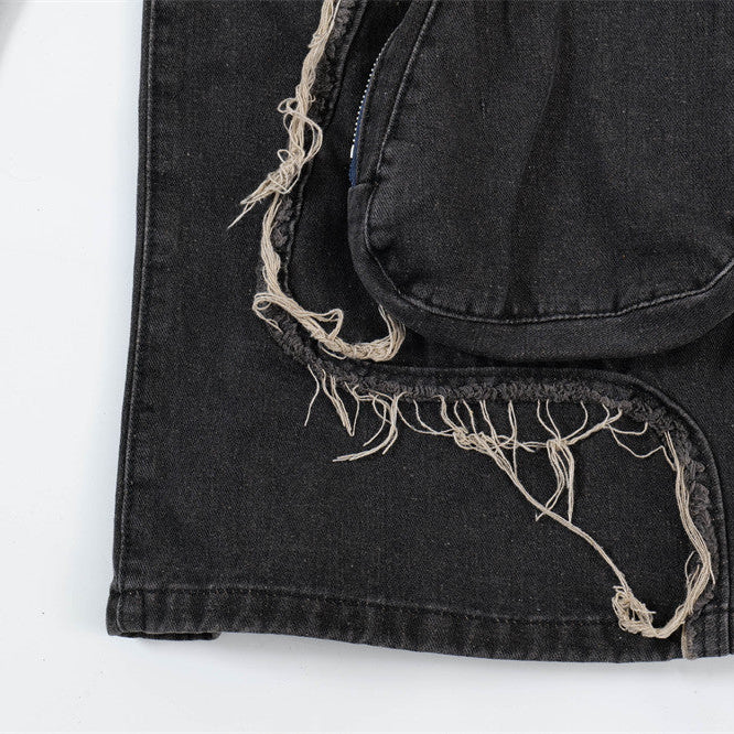 Ripped Wide-legged Denim Trousers