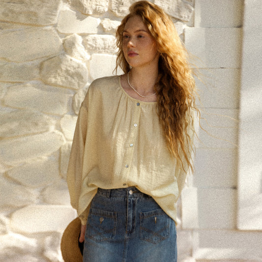 Pleated Long Sleeve Blouse