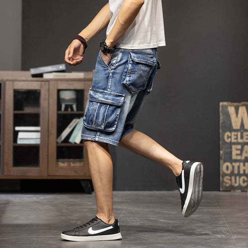 Multi-Pocket Workwear Denim Shorts