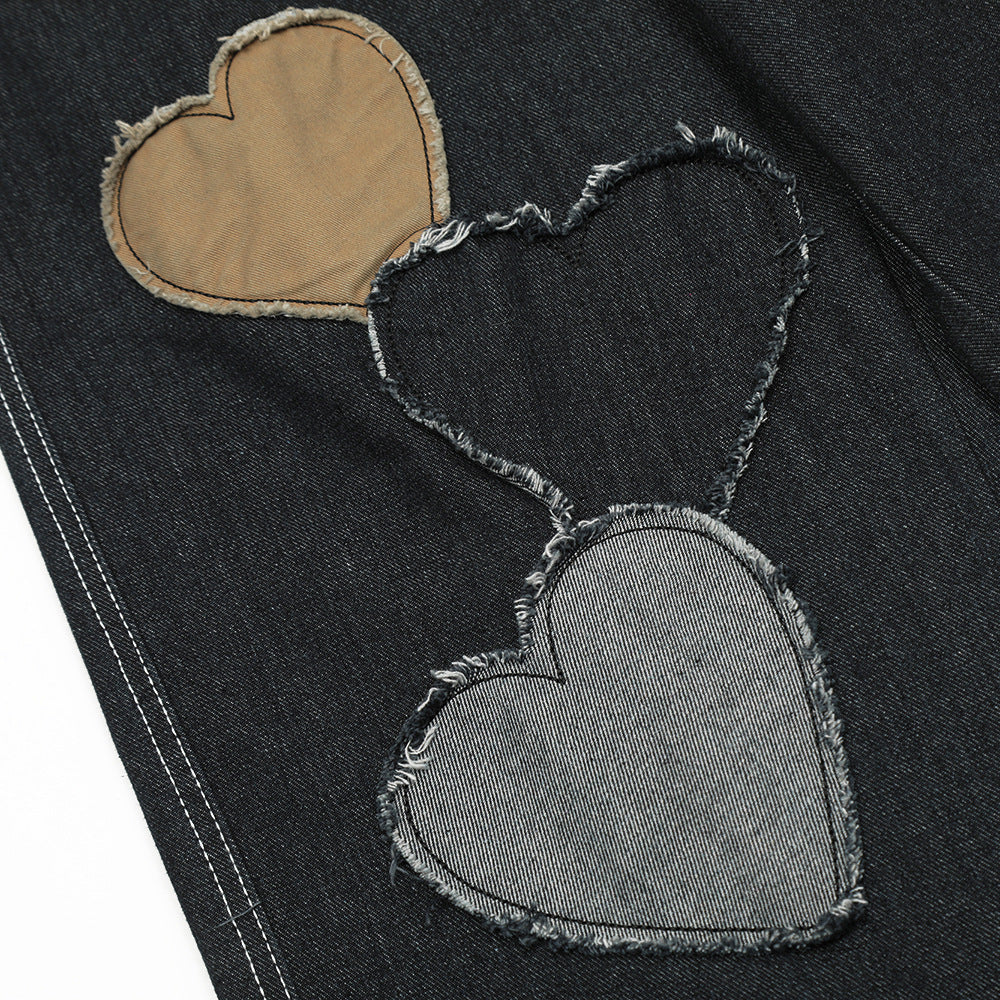 Contrast Color Love Patch Denim