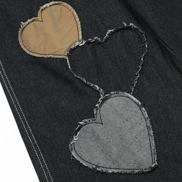 Contrast Color Love Patch Denim