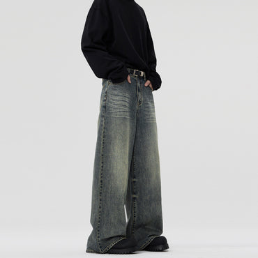 Faded Wide-Leg High-Waisted Jeans