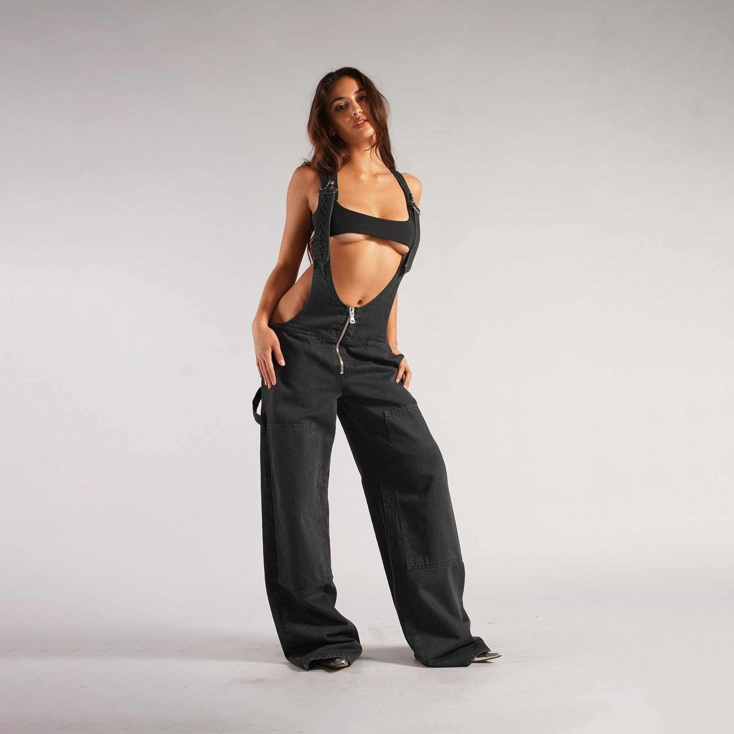 Zipper Denim Overalls