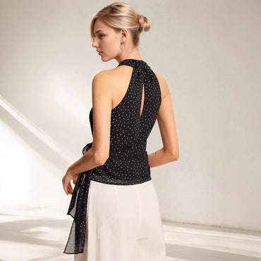 Short Sleeve Wrap Halter Top