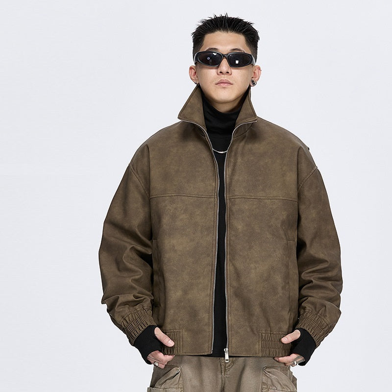 Retro Stand Collar PU Jacket
