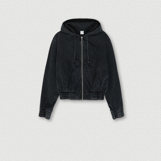 Vintage Washed Distressed Zip Hoodie