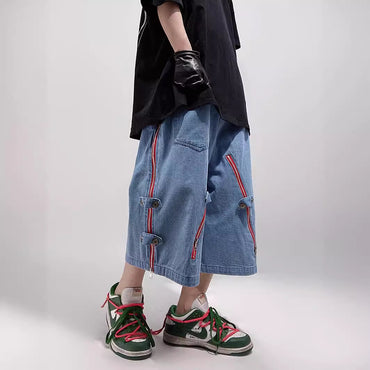 Loose Straight Cargo Denim Shorts