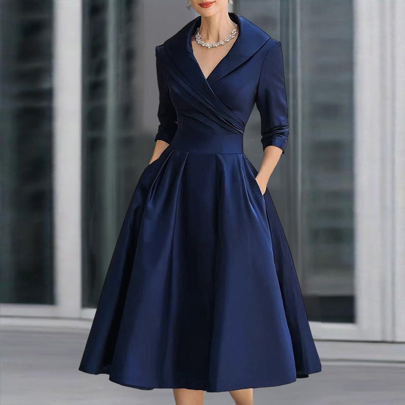 Solid Cross V-Neck Midi Dress