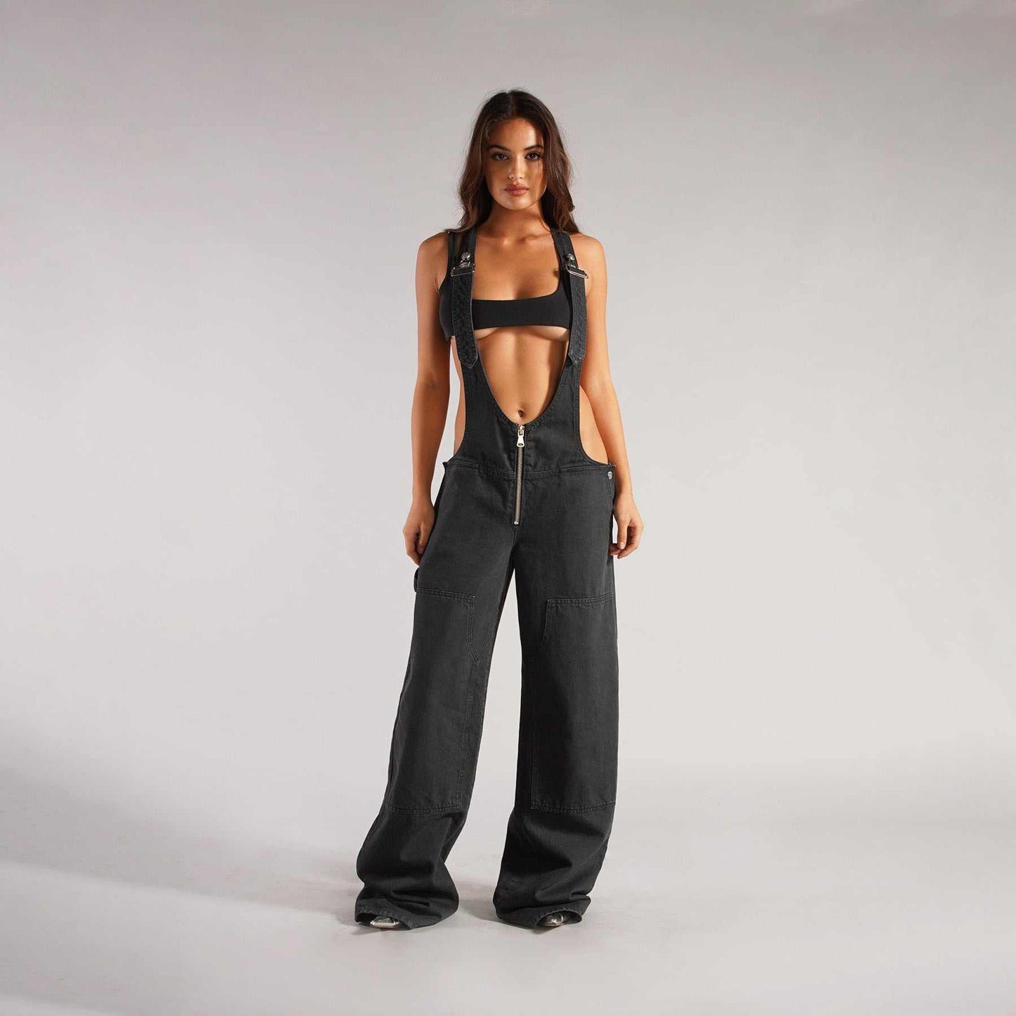 Zipper Denim Overalls