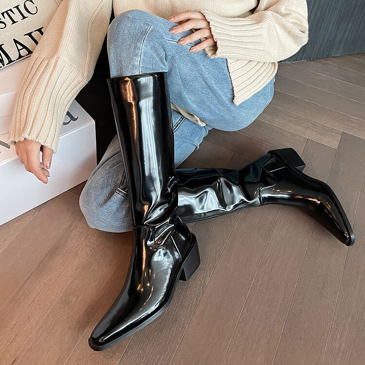 Square Toe Mid-heel Back Zipper