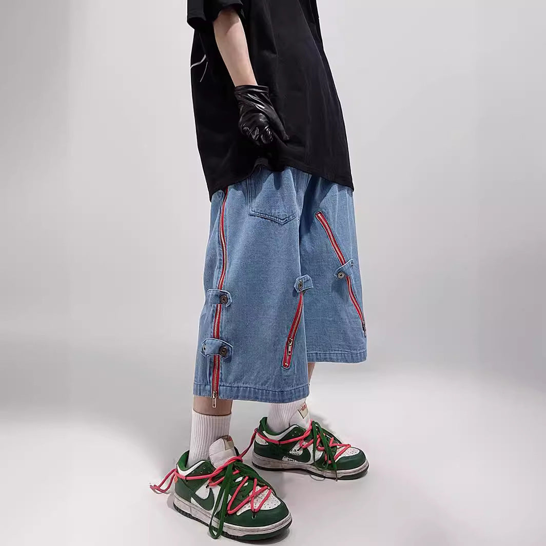 Loose Straight Cargo Denim Shorts
