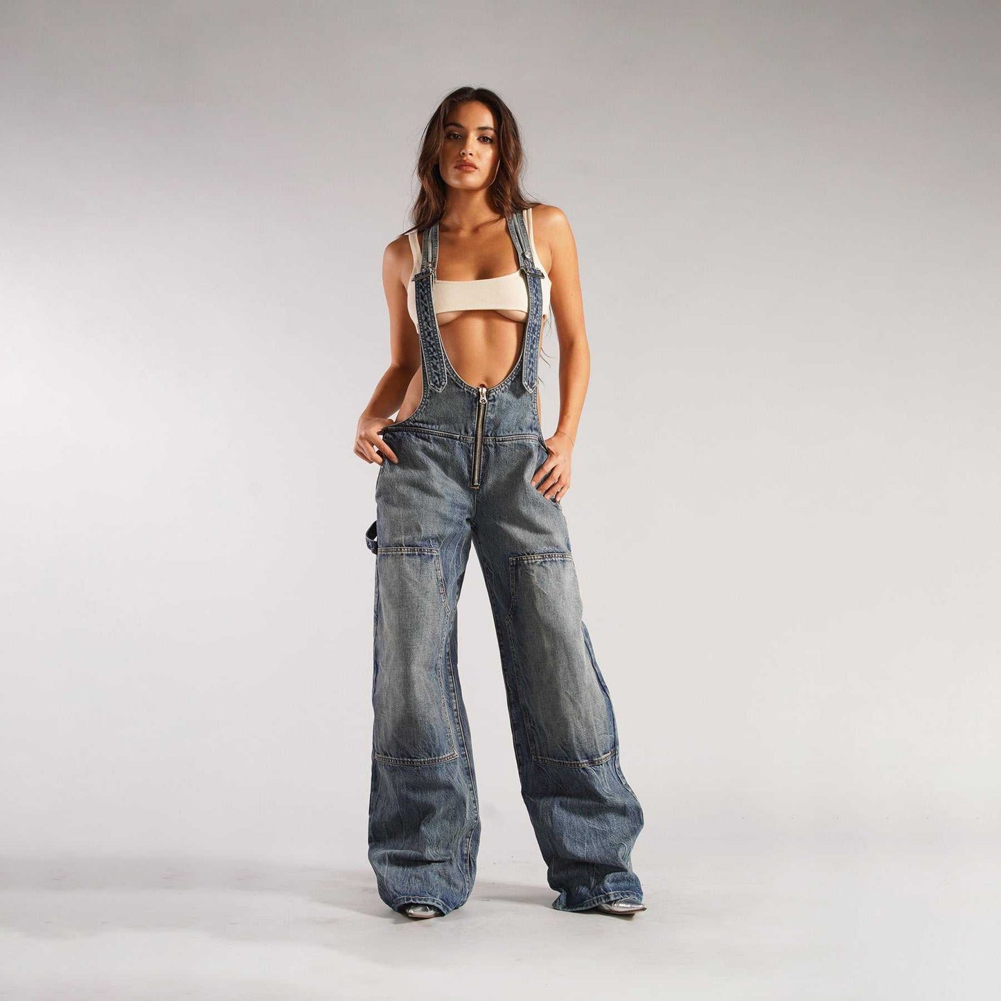 Zipper Denim Overalls