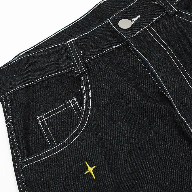 Puppy Embroidered Printed Denim