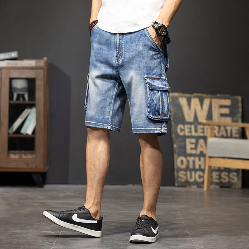 Multi-Pocket Workwear Denim Shorts