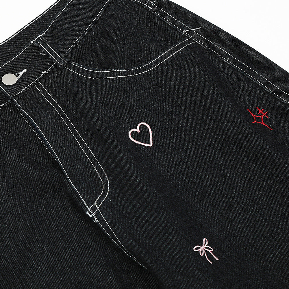 Puppy Embroidered Printed Denim