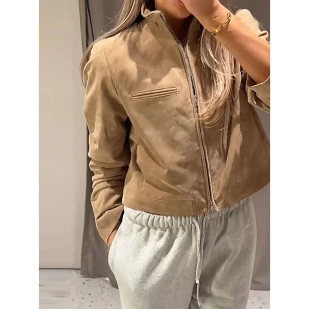 Stand Collar Zip Suede Jackets