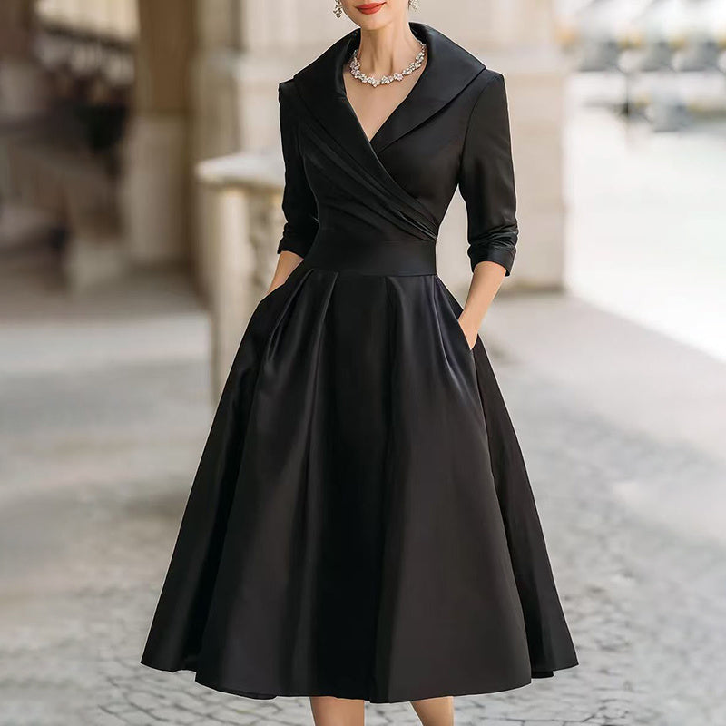 Solid Cross V-Neck Midi Dress