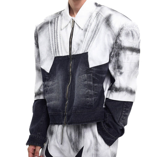 Leather Patchwork Denim Coat
