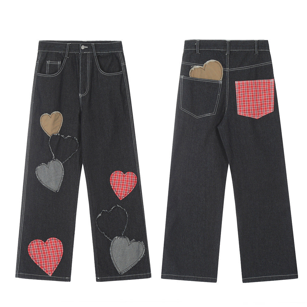 Contrast Color Love Patch Denim