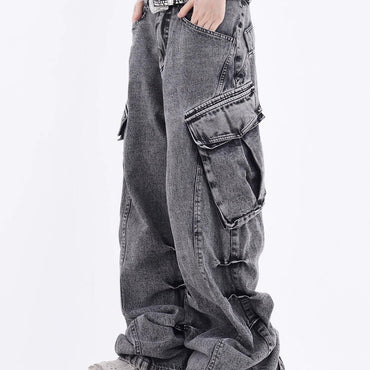 Gray Utility Pocket Cargo Jeans