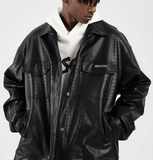 Croc-Textured Leather Jacket