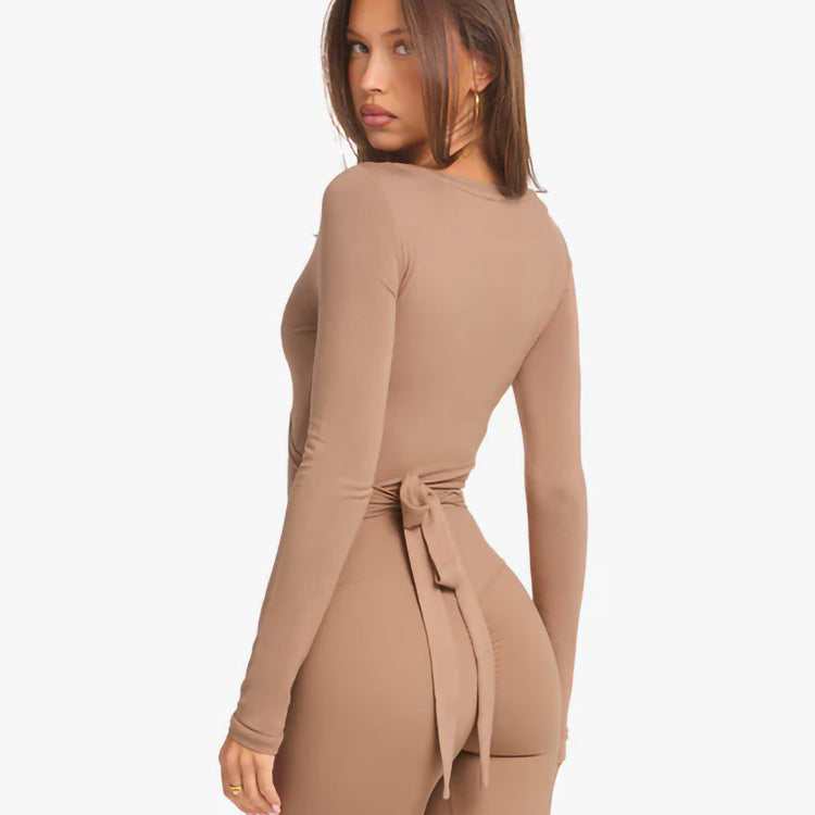 Deep V-Neck Long Sleeve Top