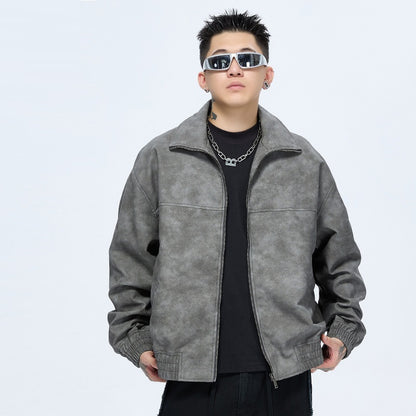 Retro Stand Collar PU Jacket