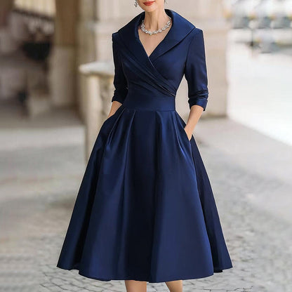 Solid Cross V-Neck Midi Dress