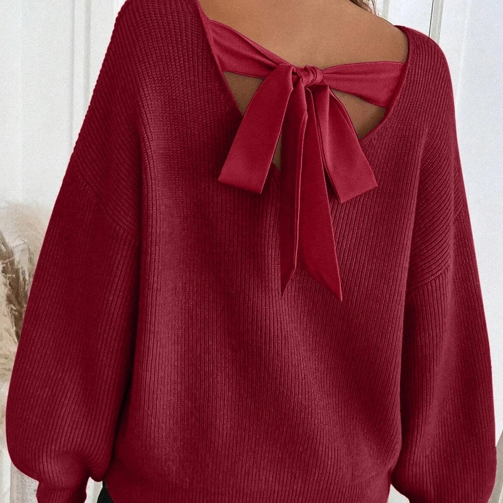 Backless Bow Drop-shoulder Sweater