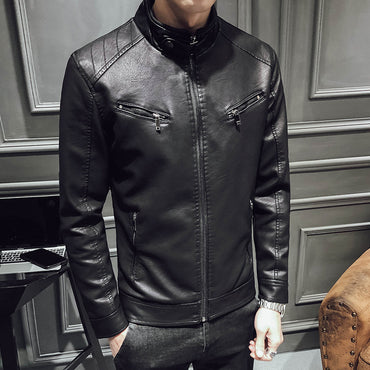 Stand Collar Leather Jacket