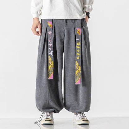 Dragon Panel Wide-Leg Corduroy Pants