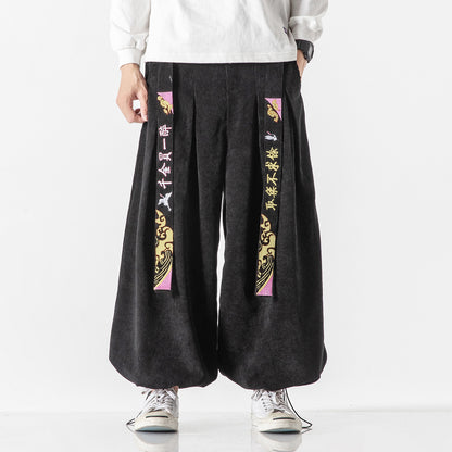 Dragon Panel Wide-Leg Corduroy Pants