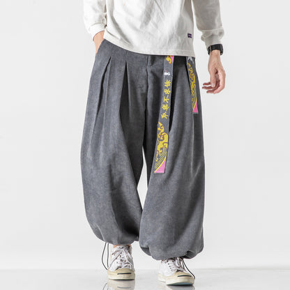 Dragon Panel Wide-Leg Corduroy Pants
