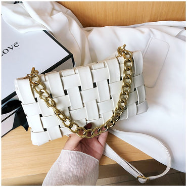 Woven Leather Chain Shoulder Bag