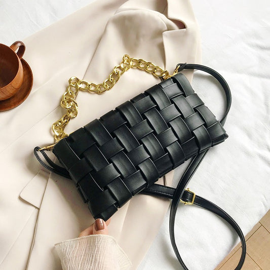 Woven Leather Chain Shoulder Bag