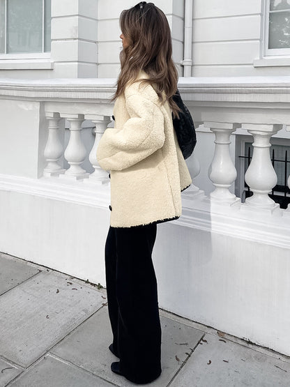 Beige Lambswool Baggy Coat