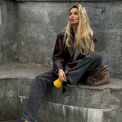 Solid Color Leather Coat