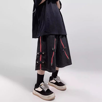 Loose Straight Cargo Denim Shorts