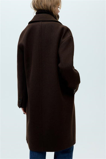 Solid Color Polo Collar Baggy Coat